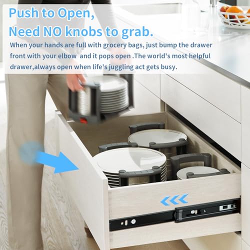 Push to Open Drawer Slides 5 Pairs Full Extension 12 14 16 18 20 22 24 inch Side Mount Pull Out Kitchen Cabinet Rails Bracket Replacement Ball Bearing Tracks kit Guide Runner 100 LB Capacity - size: 14 Inch, style: Push open-5 pairs