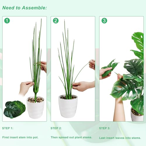 SAJANDAS Set of 2 Artificial Monstera Deliciosa Plants in Pots, Fake Tropical Palm Tree with Greenery Leaves Stems, 28 Inch Artificial Cheese Plant for Home Bathroom, Office, Windowsill Decor - size: 28 inch