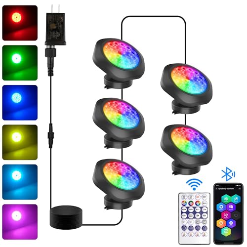 T-SUN Color Changing Underwater Pond Lights, IP68 Waterproof Fountain Lights Dimmable Timer Submersible LED Landscape Spotlights for Outdoor Koi Fish Tank Aquarium Garden(Set of 5) - size: Set of 5