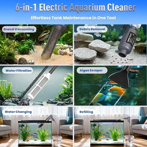 Cordless Aquarium Vacuum Gravel Cleaner: 36W Electric Rechargeable Fish Tank Cleaner with 4 Adjustable Suction, Anti-Clog for Debris Clean & Sand Washing,Automatic Water Changer for Small/Large Tank - color: Gray