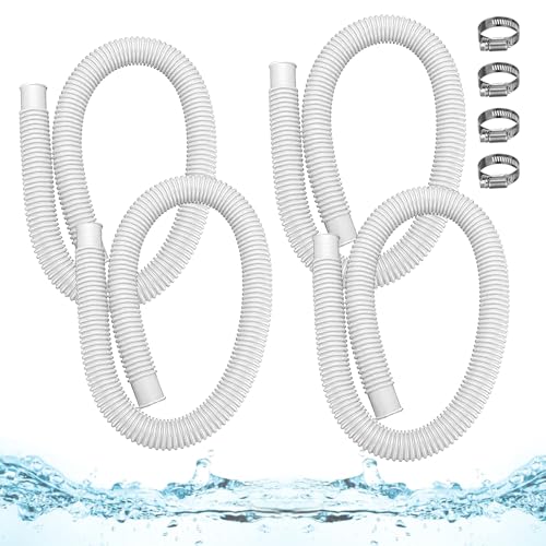 1.5" x 59" Pool Hoses for Above Ground Pools – 4-Pack Pool Pump Replacement Hose with 8 Clamps, Compatible with Intex, Coleman, Summer Waves Pool Pumps & Filters (White 4pcs-1.5“) - color: White 4pcs-1.5“