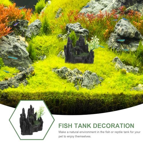 SHINEOFI Resin Aquarium Mountain Ornament Hiding Cave, Small Fish Tank Decoration for Shrimp and Reptile Shelter, Natural-Look Aquatic Landscape Accessory