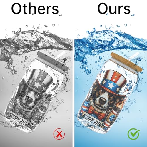 4 PCS 4th of July Dog UV DTF Cup Wrap, Rub on Transfer Stickers for 16oz Glass Mugs, High Viscosity Permanent UV DTF Sticker, Coffee Cups, Water Bottles and Personalized Crafts - style: 4th of July Dog