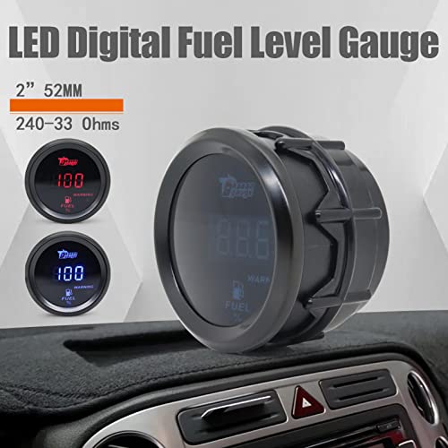 GoolRC Fuel Gauge Kit, 52mm 12V Universal 240-33 Ohms Fuel Level Gauge Meter Digital Display Car Fuel Level Gauge Blue Led/Red Led Fuel Tank Meter for Ships Car Truck Vehicle Automotive