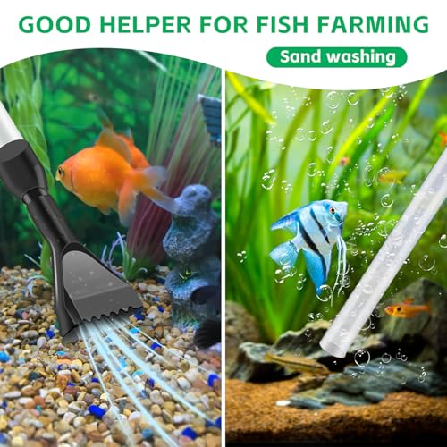 FISORAS Aquarium Gravel Cleaner, Fish Tank Cleaner Gravel Vacuum for Aquarium with 30ml Waste Remover Dropper & Cleaning Brush Suitable for Betta Fish Tank Water Changer, Wash Sand
