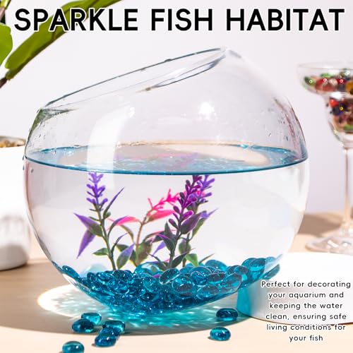 Meschett 1 LB Glass Marbles, Sea Blue Mini Flat Glass Beads~150 PCS for Vase Fillers, Floral Bottom Mancala Gems Pebbles Fish Tank Rocks for Table Aquarium,Home Decor Art Craft Supplies(0.5"~0.7") - color: Sea Blue~1 Lb, size: 1 LB