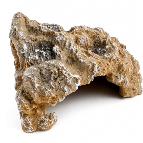 Reptile Hide Rock Cave, Medium Resin Corner Hideout for Growing Leopard Geckos, Juvenile Snakes, Small to Medium-Sized Lizards & Terrestrial Invertebrates, Natural Terrarium Tank Decor