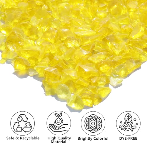 QYGL Crushed Glass - 2.1LB Yellow Broken Glass Pieces 3-6mm, for Resin Art, DIY Crafts, Home Decor, Vase Fillers, Tabletop Fire Pit, and Aquarium Rocks - color: Yellow