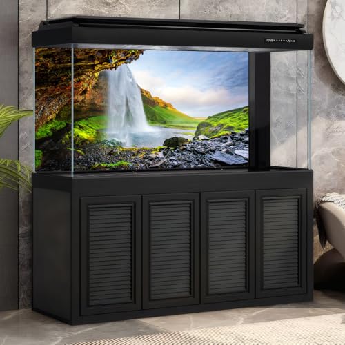 Sunrise Waterfall Aquarium Background Gorgeous Spring Natural Field Fish Tank Background Splendid Cascading Falls Terrarium Backgrounds Tranquil Stream Green Meadow Reptile Tank Backgrounds 24x12in - color: Green_Bule, size: 24(W)x12(H)in