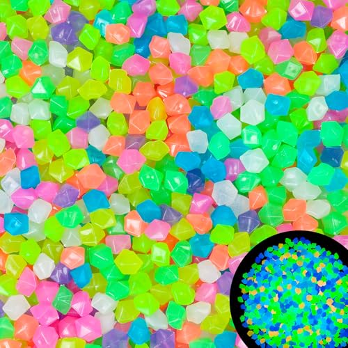 300pc Diamond Shaped Luminous Stone Glow Rocks Small Luminous Pebbles for Fish Tank Aquarium Bonsai Indoor & Outdoor Yard (Color) - size: 300, style: Color