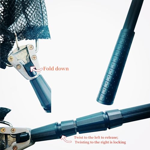Fishing Landing Net, Fishing Net with Telescoping Pole Handle, Foldable Collapsible Nylon Material Mesh Landing Net Freshwater for Kids Men Women