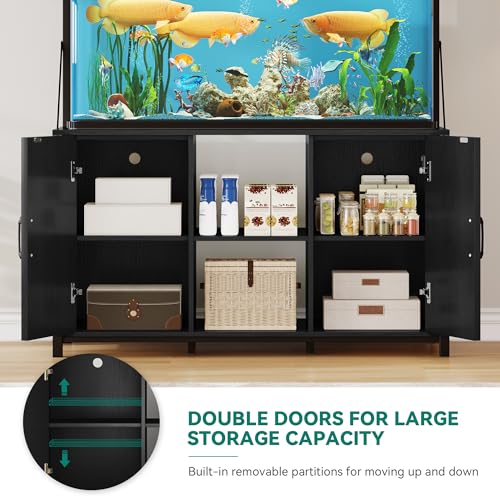 YITAHOME 120 Gallon Fish Tank Stand with Power Outlets, Heavy Duty Metal Large Aquarium Stand with Cabinet, Reptile Terrariums Table for Turtle Accessories Storage,1100LBS Capacity, Black - color: Black, size: 48.9"L x 24"W x 68.8"H