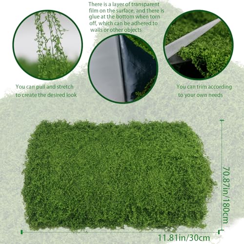 Fake Green Moss Roll Table Runner Faux Moss Adhesive Fairy Garden Grass 12" x 71" Artificial Moss for Indoor Plants Wall Crafts DIY Table Centerpieces Fairy Woodland Floral Wedding 30x180cm - size: 11.81 inches x 70.87 inches x 1.57 inches