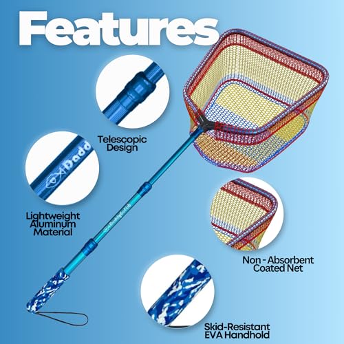DaddyGoFish Kids Fishing Net - Extendable Telescopic Landing Net for Boy Girl Children Catching Small Fish Crab Shrimp Minnow Dragonfly Beach Pier Lake River Ocean - color: Style 2 (2 Pack, Blue + Green)