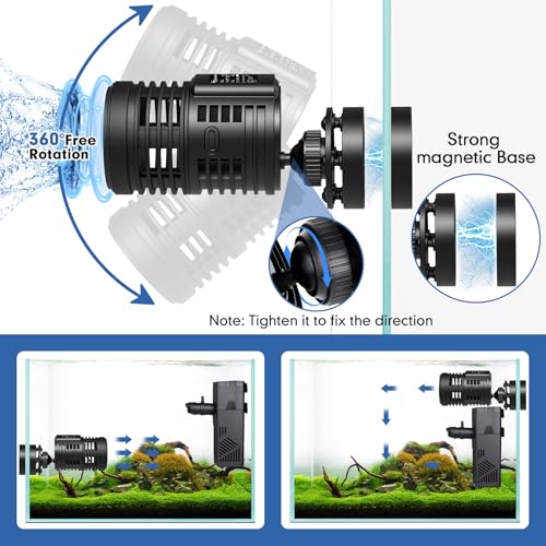 hygger 1320GPH Aquarium Wave Maker Pump with Strong Magnetic Suction Base, Ultra-quiet 360 Degree Rotating Submersible Power Head, for 20-60 Gal Freshwater Saltwater Tank - size: S-8W For 20-60Gal Tank