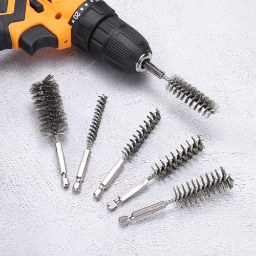 HARFINGTON 10Pcs Stainless Steel Bore Brush 15mm Dia 4" Long Cleaning Twisted Wire Brush with Handle 1/4" Hex Shank for Tubes, Ports, Bearings - size: 15mm