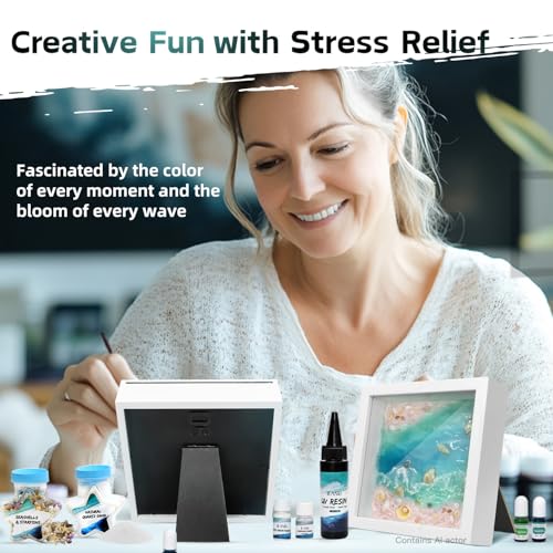 iLAND Crafts For Adults Women Teen Girls Ocean Beach UV Resin Kit for beginners Arts and Crafts for adults Resin Art Project DIY Sea Crafting Making Set Unique Artist Woman Gifts on Christmas Romantic - color: White Color Frame Resin Craft