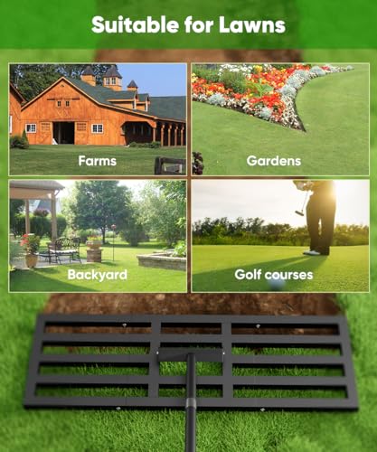 44x10 inch Lawn Leveling Rake, Upgraded Lawn Leveler Tool Heavy Duty Reinforced Connection, Garden Rake with Adjustable Long Handle, Ground Leveler for Yard Smoothing Soil Grass Dirt Sand - style: L-44x10in