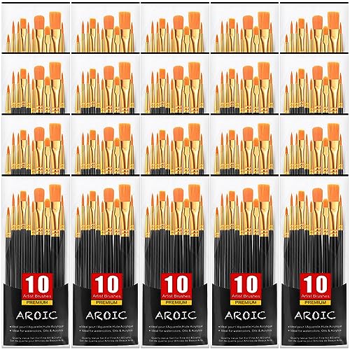 Acrylic Paint Brush Set, (20 Packs /200 pcs) Nylon Hair Brushes for Oil and Watercolor, Perfect Suit of Art Painting, Best Present for Painting, Black - color: Black, size: 200