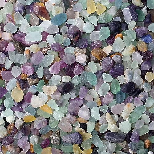 1lb Fluorite Crystal Aquarium Gravel Polished Tumbled Stones Irregular Shaped Crystal Chips Bulk Natural Gemstone Rocks Vase Filler Fish Tank Gravel Home Decoration (450 Gram) - color: Fluorite, size: 1 Pound-（0.28"-0.35"）