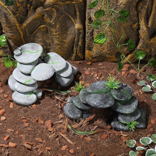 IBWell Resin Reptile Hides Pebble Shrimp Hides for Aquarium Tank Terrarium Reptile Rock Hide Fish Tank Caves and Hides Reptile Hideouts for Lizard Snake Gecko - color: Rocks grey