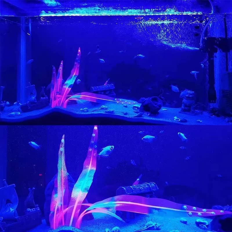 1Pcs Aquarium Decoration Blue Plants Simulation Artificial Water Grass Plastic Fish Tank Decor Plant Silicone Glowing Kelp Ornament Aquarium Accessories Fake Plants,Blue,9.84in - color: Blue, size: 9.84in
