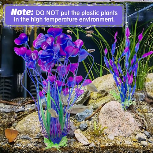 Hamiledyi Artificial Aquarium Plants Fish Tank Decorations, Soft Plastic Green Water Grass for Fish Habitat, Realistic Underwater Décor, Safe for Fish, 2-Pack - color: Purple
