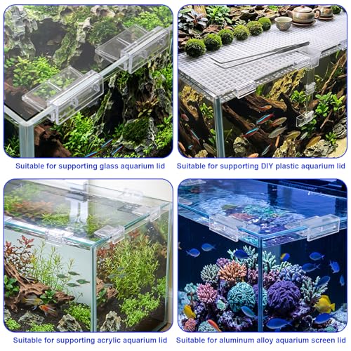 16 PCS Aquarium Lid Clips, 6mm Transparent Acrylic Rimless Fish Tank Glass Top Clips, Fish Tank Lid Hood Holder, Aquarium Support Clamps for Rimless Aquariums