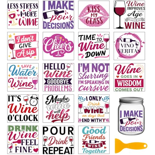 GLOBLELAND 18 Sheets Red Wine Text Transfer Stickers 3.9x3.6inch Colorful Drink Words Transfer Decal Rub on Transfer for Cup Decal Vase Glass Art Crafts Decorations - style: Red Wine Text