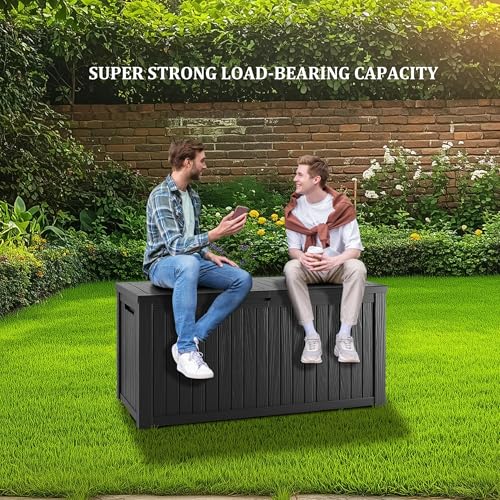 TARKARI 270 Gallon Resin Deck Box, Waterproof Outdoor Storage Box, Lockable for Patio Furniture, Garden Tools, Pool Accessories, UV-Resistant for All Weather Use, Black - color: Black, size: 270 GAL
