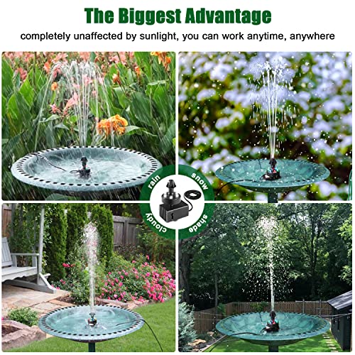 Bird Bath Fountains, Upgraded 24-Hours Working Bird Bath Fountain Pump with Light & 7 Nozzle, 16.4Ft Power Cord & Adapter, Adjustable Water Pump for Garden, Fish Tank, Outdoor (Colorful) - color: Colorful Lights-electric Powered