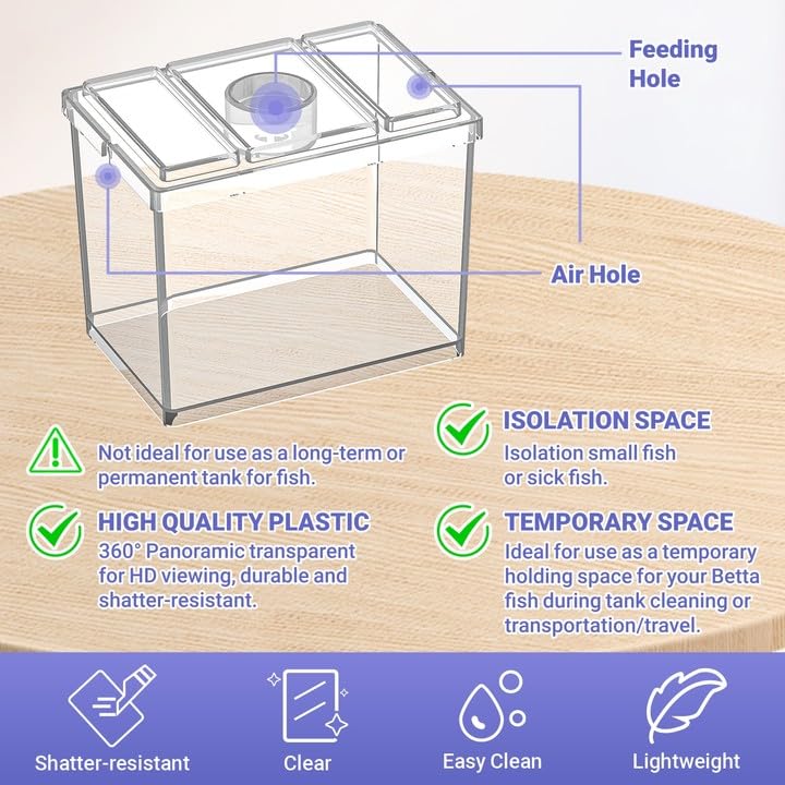 Mini Betta Fish Tank Kit with LED Light Base, Small Fish Bowl for Temporary Space, 0.2 Gallon Stackable Cube Tank with Artificial Plants for Small Fish, Insect, Shrimp, Crab, Spider (Kit-2)