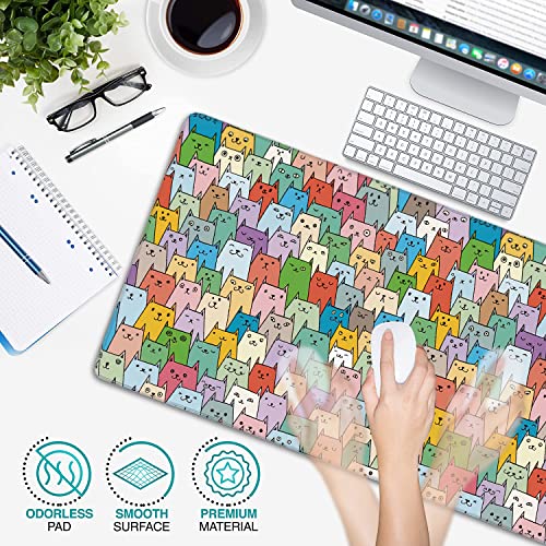 Cute Colorful Cats Extended Gaming Mouse Pad Large Desk Mat with Non-Slip Rubber Base and Stitched Edges,Keyboard Mouse Mat Desk Pad for Work,Game,Office,Home 35.4 * 15.7 Inch - color: Cute Colorful Cats