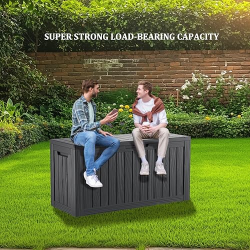 TARKARI 80 Gallon Outdoor Storage Box Waterproof, Resin Deck Boxes with Lockable Lid & UV-Resistant for Patio, Pool, Garden Furniture Cushions & Accessories, Black - color: Black, size: 80 GAL