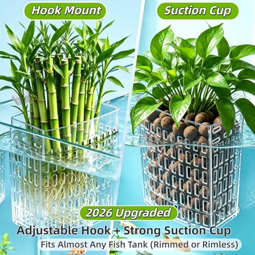 2 Pack Upgraded Aquarium Plant Holder, Adjustable Width and Height Hook Fish Tank Plant Holder with Suction Cup for Aquascape Decor (Transparent) - color: Transparent