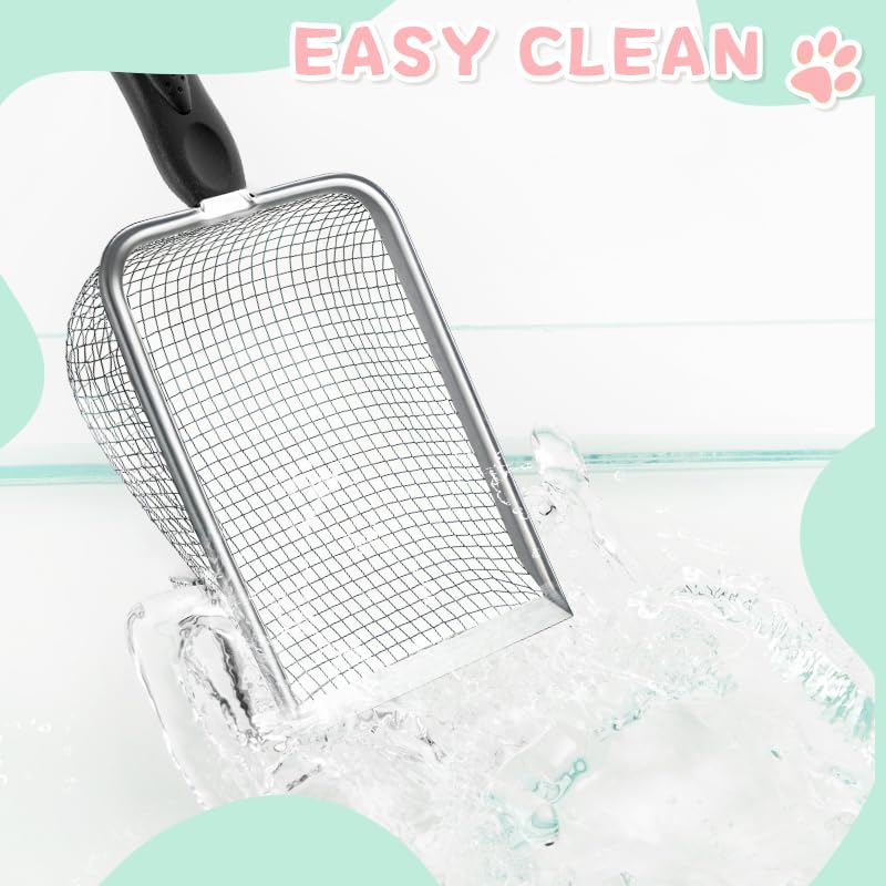 Metal Cat Litter Scoop,Sturdy Litter Cleaner Corner Shovel,Stainless Steel Mesh Litter Shovel,Easy to Clean Reptile Terrarium Sand Waste(Black)-Christmas - color: Black, size: L