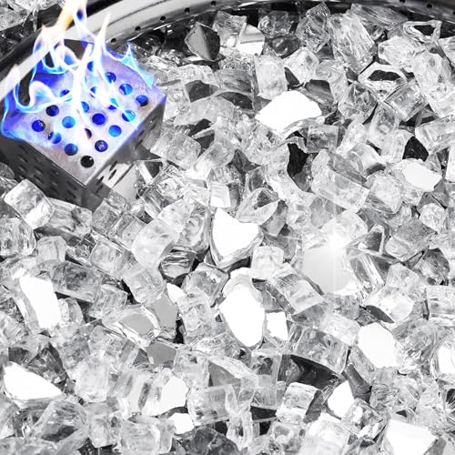 NUPICK 10 Pound Fire Glass, 1/2 Inch Reflective Fire Glass, Fit with Fire Pit and Fireplace, Clear - color: Clear, size: 10 Pound (1/2")