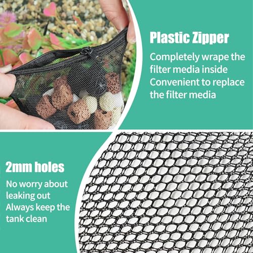 AQUANEAT 10pcs Aquarium Filter Media Bags, Fish Tank Coarse Mesh Bags with Plastic Zipper for Activated Carbon (3" x 4") - size: 3" x 4"