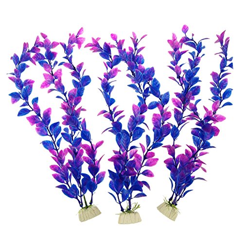 CNZ Aquarium Decor Fish Tank Decoration Ornament Artificial Plastic Plant Green (12-inch Purple, 3pcs)