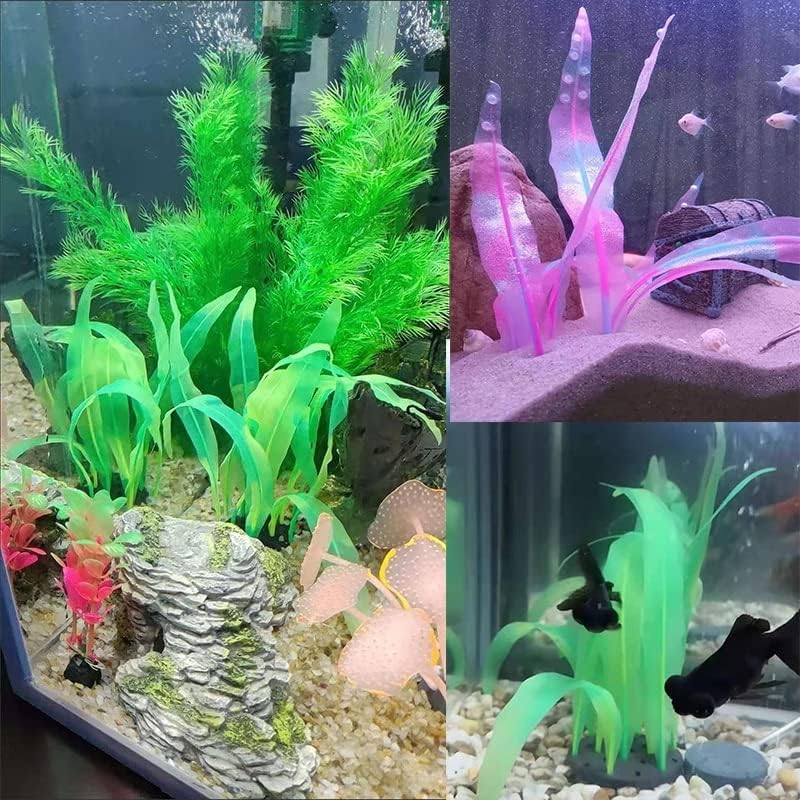 1Pcs Aquarium Decoration Green Plants Simulation Artificial Water Grass Fish Tank Decor Silicone Glowing Kelp Tall Aquarium Plant Ornament Accessories,Green,16.9in - color: Green, size: 16.9in