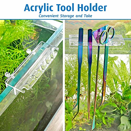 hygger 6-in-1 Long Aquarium Aquascaping Tools Kit, Color Stainless Steel Premium Aquatic Plant Tweezers Scissors Spatula Kit Comes with 1 Tool Holder and 1 Cleaning Cloth, for Fish Tank Starters - color: Multi-colored