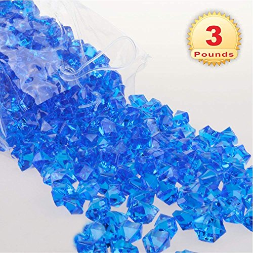 PMLAND Clear Fake Ice Rocks – 550 Pcs Large Royal Blue Acrylic Gems Crushed Plastic Diamonds, 3 Lbs / 2.25 Quarts Bulk Vase Filler for Centerpieces Wedding Theme Décor Aquarium Table Scatter - color: Royal Blue