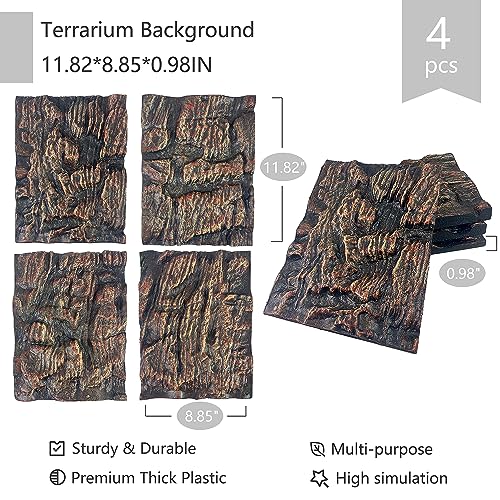 4pcs Rock Terrarium Background,3D Reptile Tank Background Board,Amphibian Stereo Backdrop Wall,Lizard Snake Gecko Spider Chameleon Turtle Fish pet silo Background Decorative Panel - color: brown-11.8"*8.8"（4pcs）