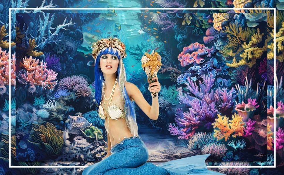 Under the Sea Backdrop 15x10ft Dreamlike Sea World Colorful Corals Ocean Backdrops for Photoshoot Underwater Theme Party Decorations for Baby Shower Birthday Photography Background Photo Booth Prop - color: Purple, size: 15x10ft