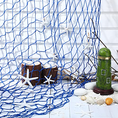 21 Pieces Starfish Ornament Sets Starfish Decor Fish Net Sea Wall Decor Fishnet Nautical Decoration for Crafts Beach Wedding Mermaid Party Under The Sea Party Decorations(Blue) - color: Blue