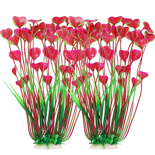 MyLifeUNIT Aquarium Plants, 2 Pack Tall Plastic Plants for Fish Tank Decorations, 15.75 Inches (Pink) - color: Pink