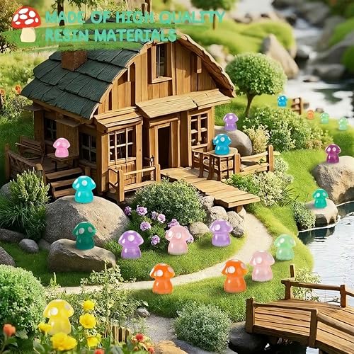 120pcs Luminous Mini Resin Mushroom 15 Colors Glow in The Dark Tiny Little Figures to Hide Small Mushrooms for Micro Fairy Garden Landscape Aquarium Accessories Dollhouse Hide Crafts Decor - style: Luminous Mushrooms