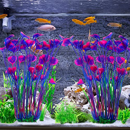 MyLifeUNIT Aquarium Plants, 2 Pack Tall Plastic Plants for Fish Tank Decorations, 15.75 Inches (Purple) - color: Purple