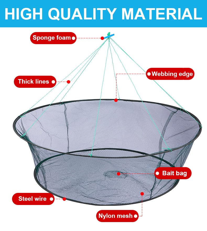 Foldable Fishing Net, Nylon Minnow Trap Crab Trap Crab Net, Drop Net for Pier Fishing, Drop Nets for Pulling Up Fish with Rope, Portable Bridge Fishing Nets for Minnows Crawfish Shrimp - size: 32inch