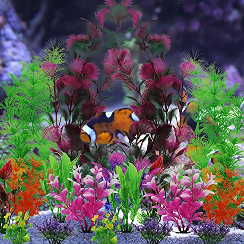 25 Pack Aquarium Plants, Fish Tank Decoration Colorful Artificial Fish Tank Decorations for Household and Office Aquarium Simulation, Small to Large and Tall